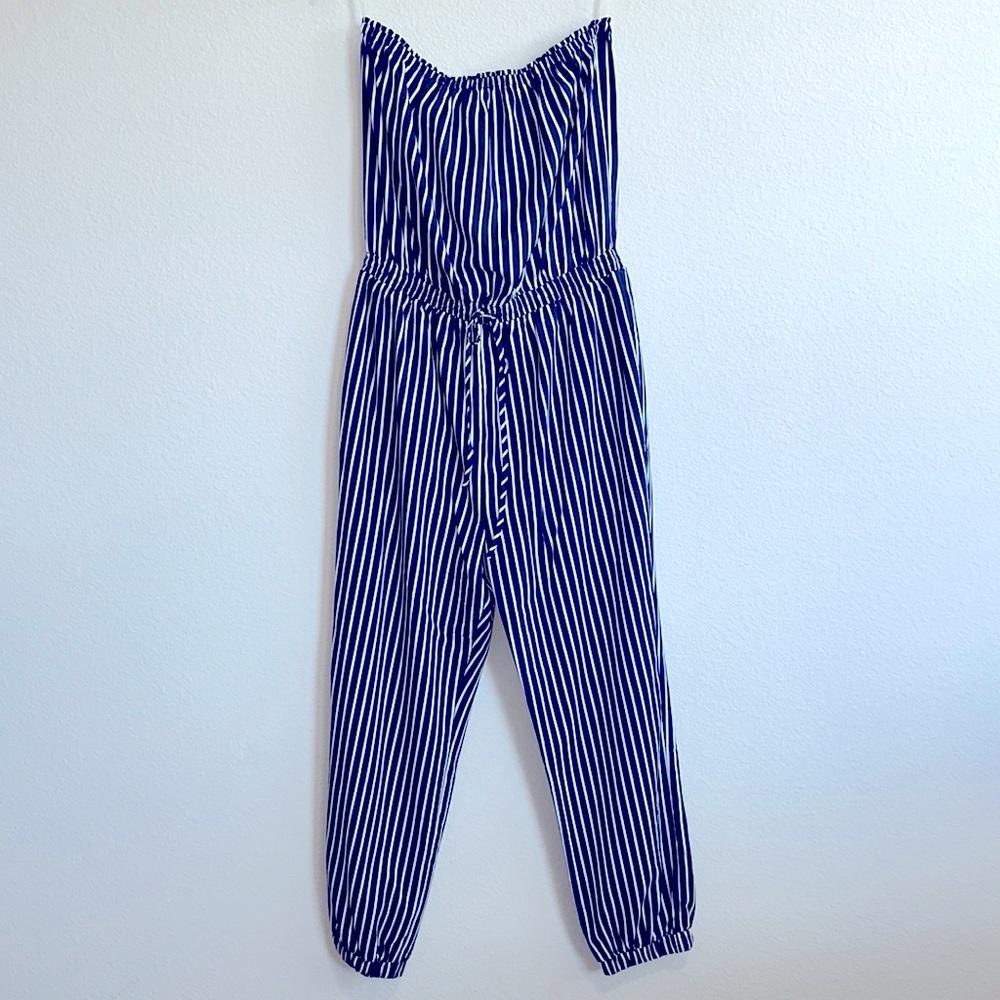 Navy and White striped, sleeveless romper- pantsuits